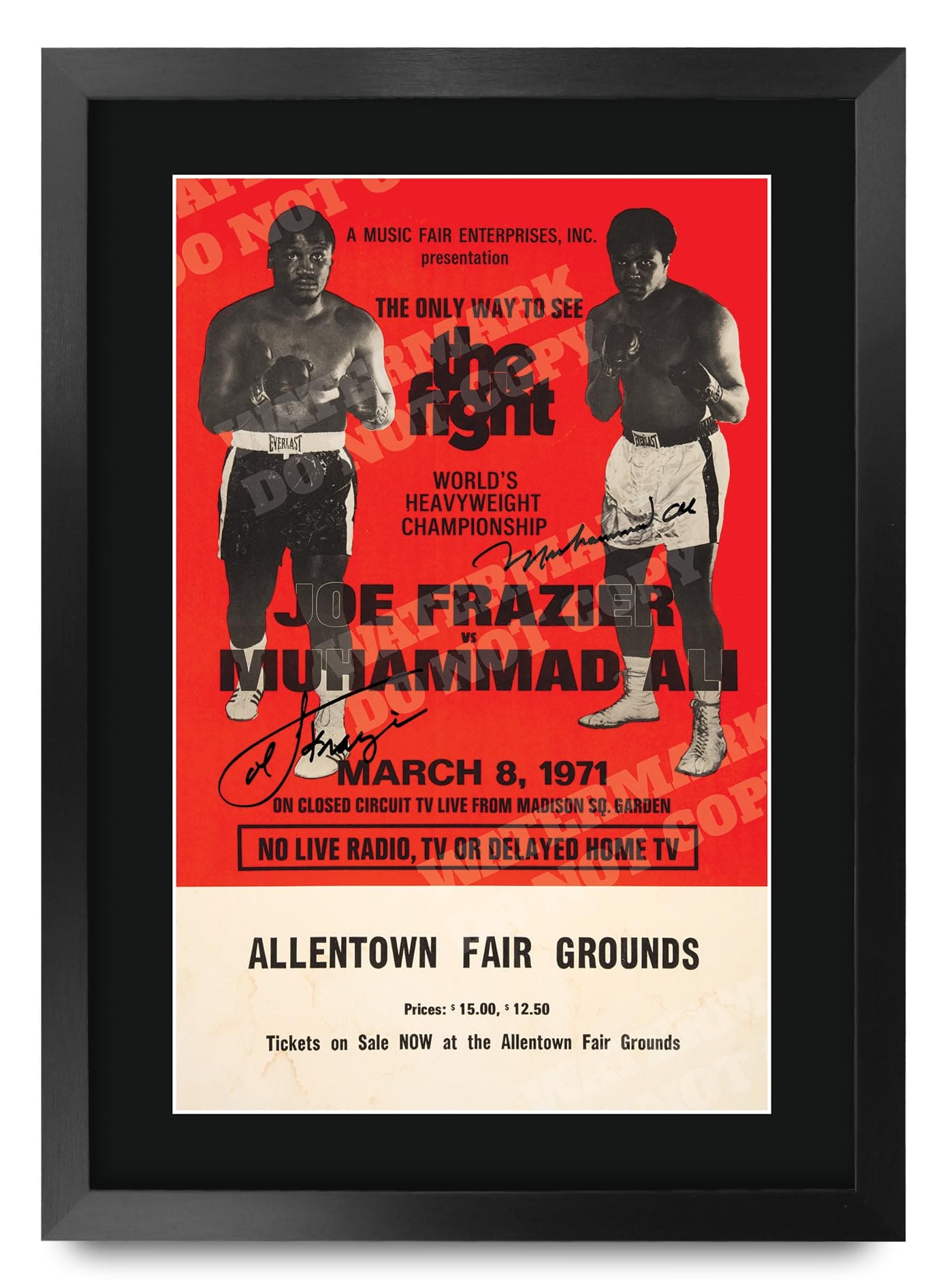 HWC Trading FR A3 Joe Frazier v Muhammad Ali 1971 Bout Gifts Printed Signed Autograph Poster for Boxer Memorabilia Fans - A3 Framed