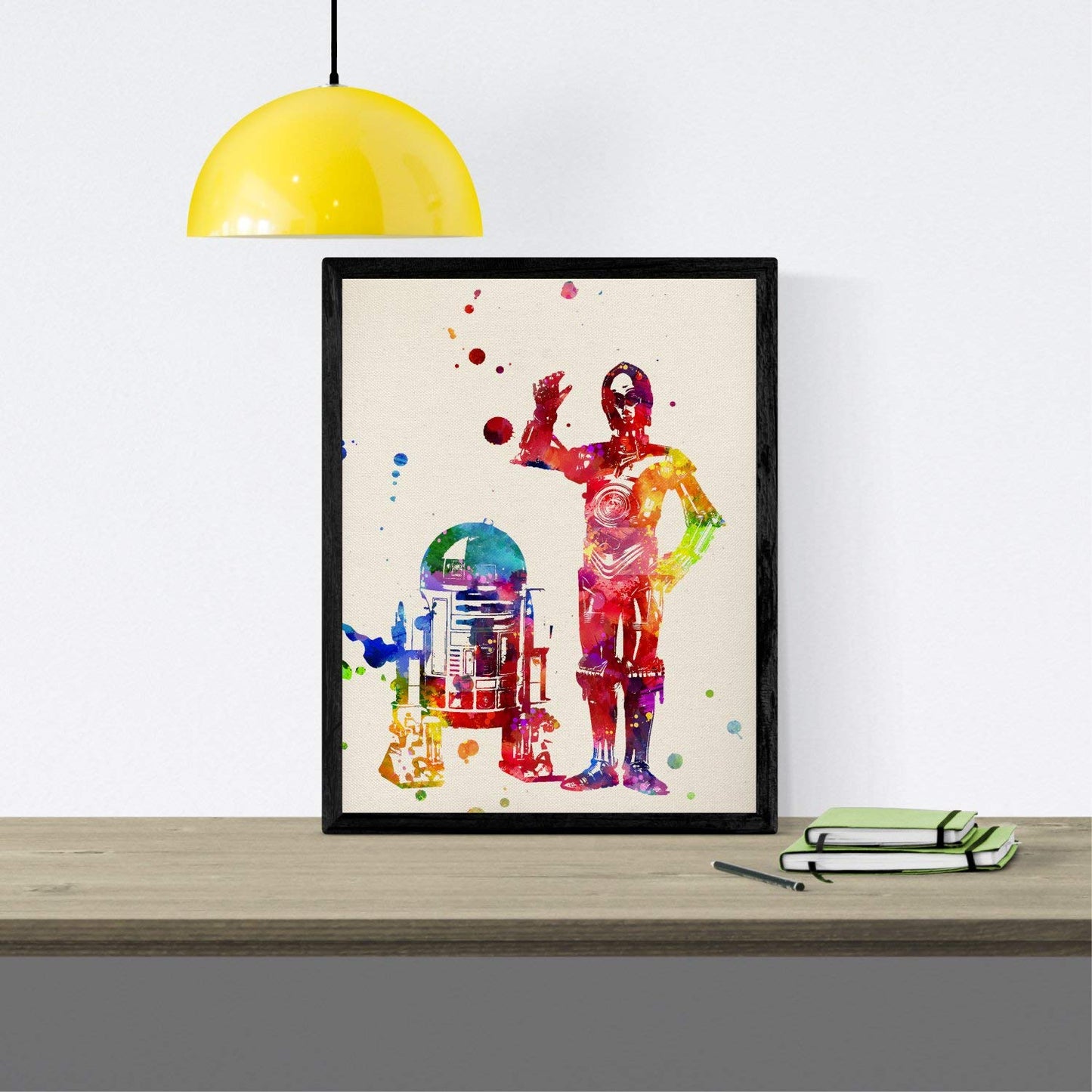 Nacnic set of 4 watercolor star wars posters | Colourful prints of Darth Vader, Yoda, R2-D2 and C3PO | Size a4