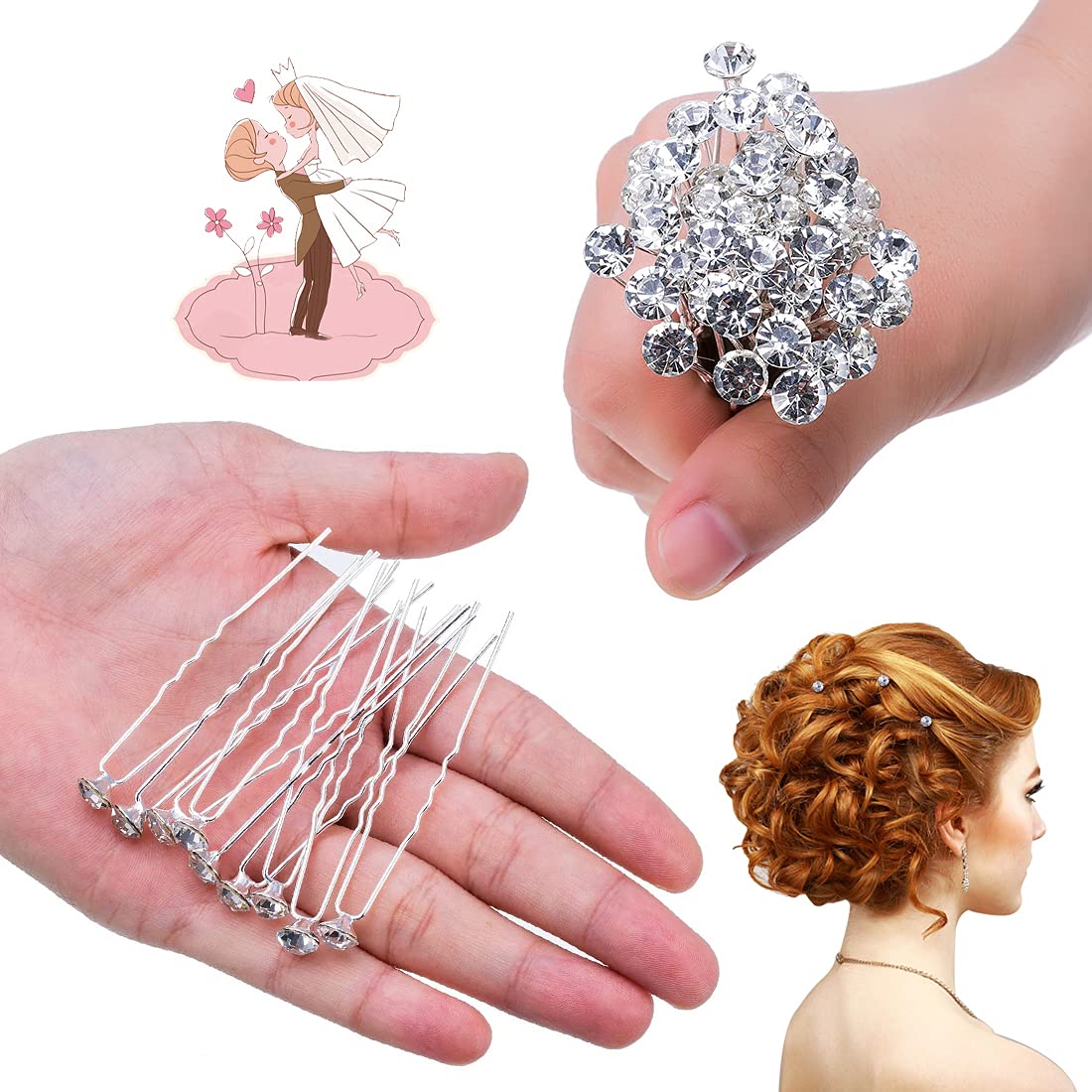 30 Pcs Hair Pins for Wedding, XCOZU Diamante Hair Pins Silver Hair Wedding Accessories, Bridal Hair Pins Wedding Hair Accessory Rhinestone Hair Clip for Women Girls Bridesmaids Prom