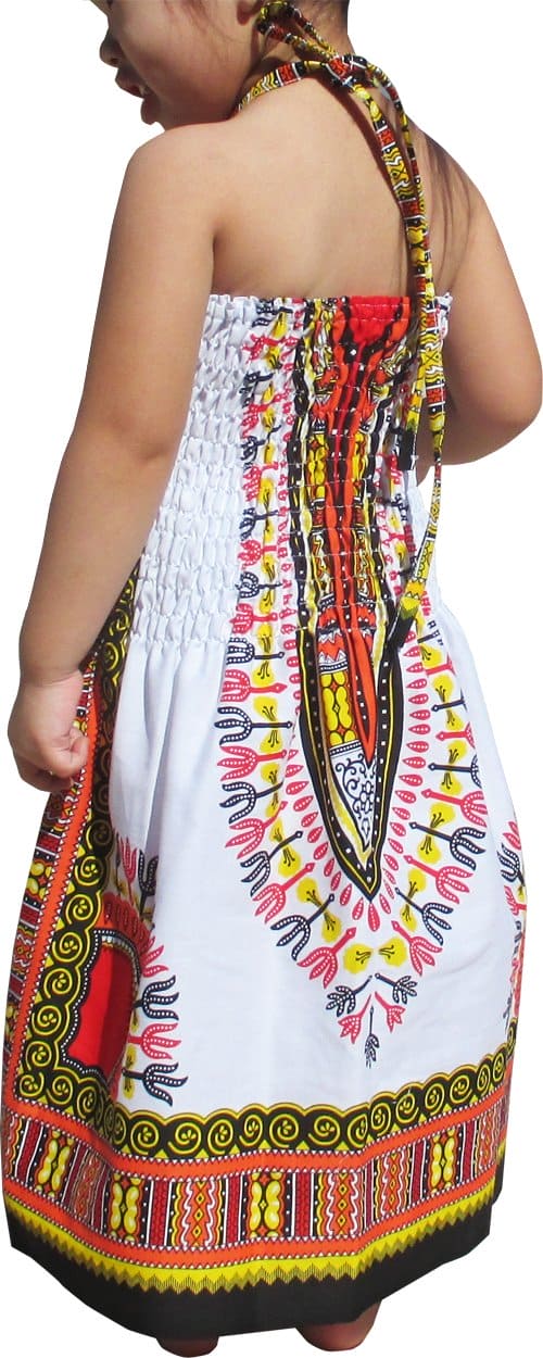 RaanPahMuang Brand Dress Halter Dashiki White African Child Smock Chest Strap, 2-4 Years, Yellow Orange