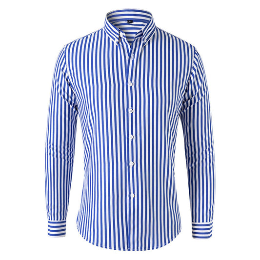 Formal Striped Shirts for Men UK Sale Clearance Long Sleeve Button Down Dress Shirt Casual Simple Lapel Work Office Commuting Shirt Blue