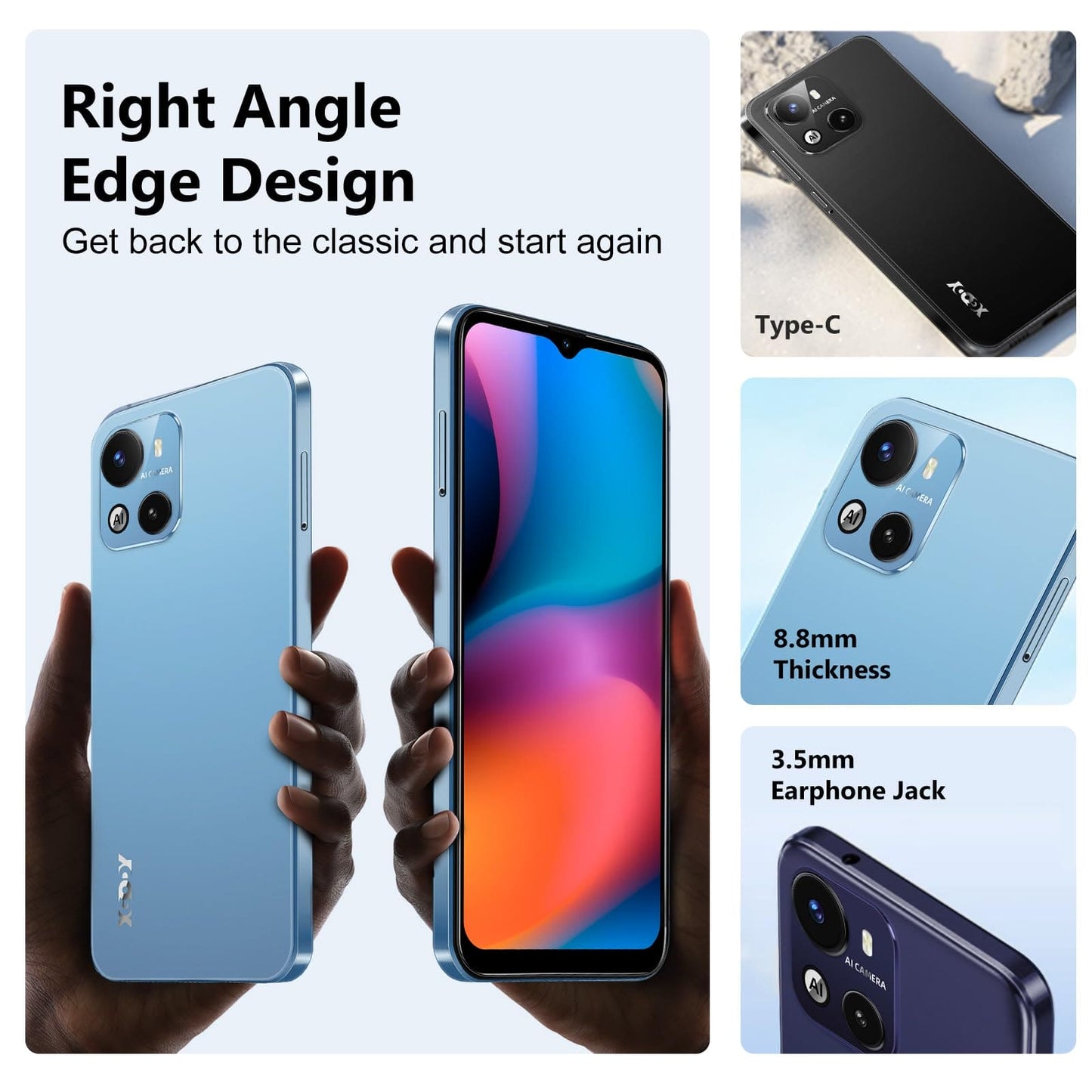 Xgody X18 4G Unlocked Phones, 6.3 Inch IPS Screen Smartphones, Android 10 OS Dual SIM Cheap Cell Phone, Quad Core 2GB+16GB, Dual 5MP+5MP Camera, 4000mAh Battery, Face ID Smart Phone(Far Peak Blue)