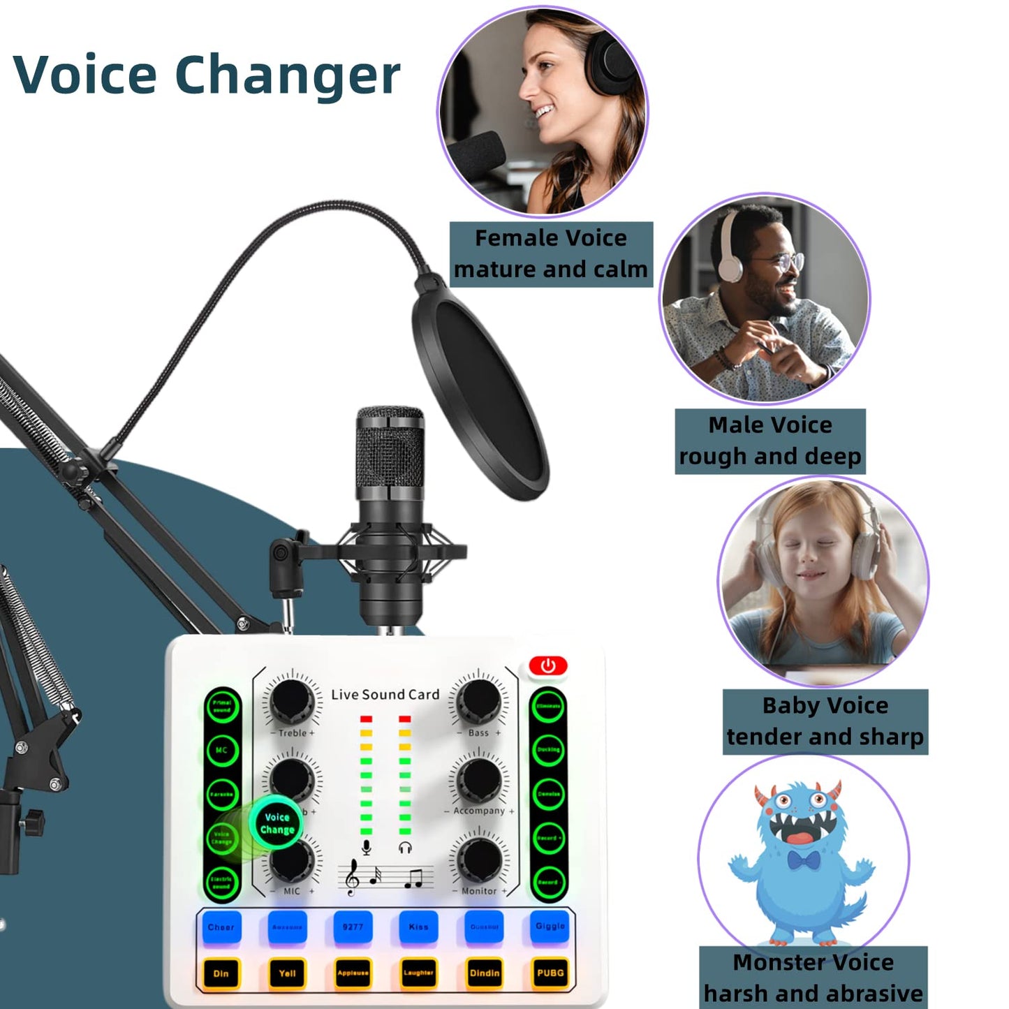 Podcast Equipment Bundle, BM-800 Podcast Microphone Bundle-Voice Changer with Mic Arm-Studio Condenser Microphone for Phone, PC, DJ, Perfect for Video Recording, Streaming Media, Gaming and Singing