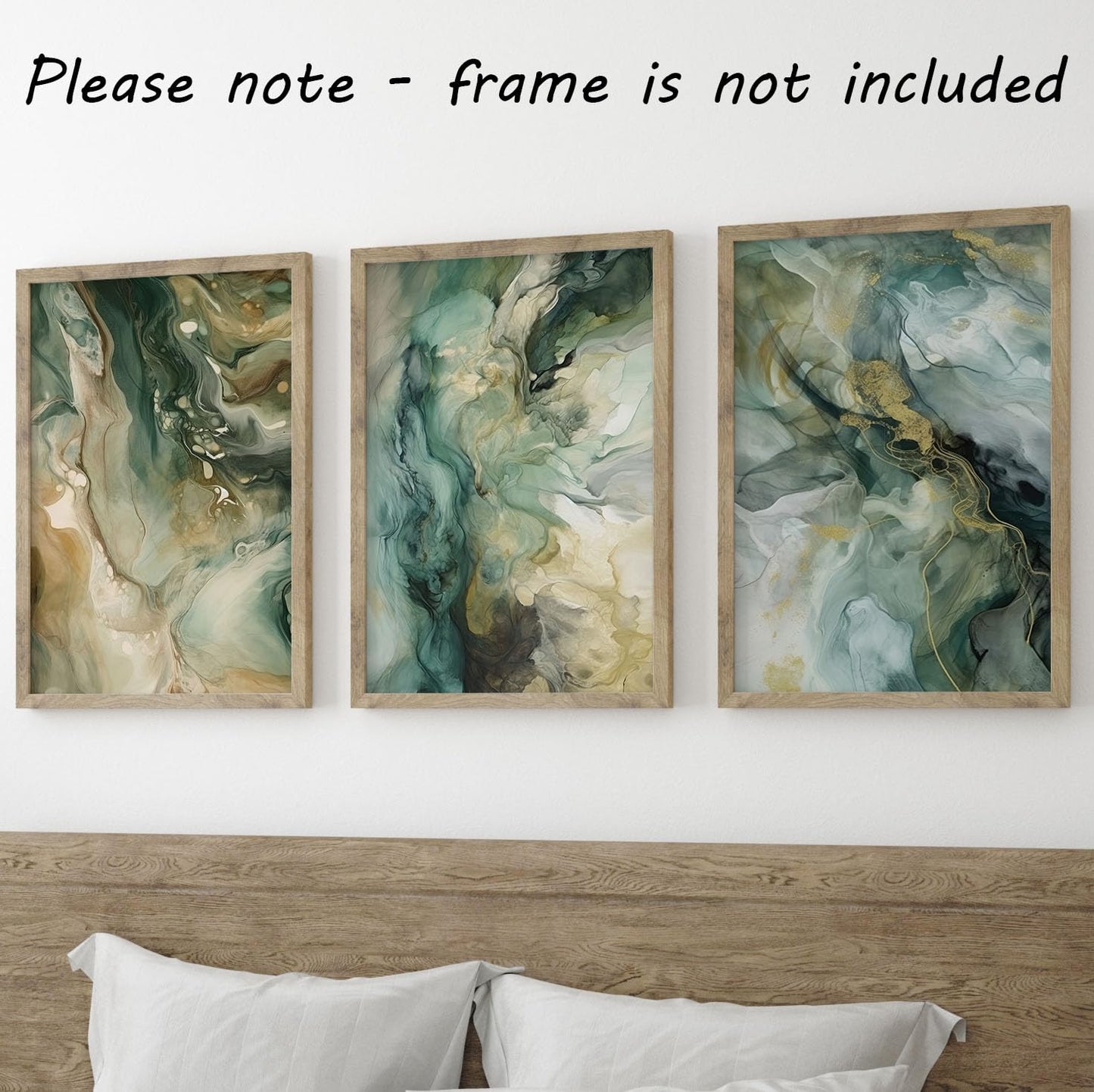 Green Liquid Marble Set of 3 Unframed Wall Poster Prints, Liquid Marble Textures, Bedroom Bathroom Living Room Kitchen Office Home Decor, Modern Abstract Wall Art (A4)