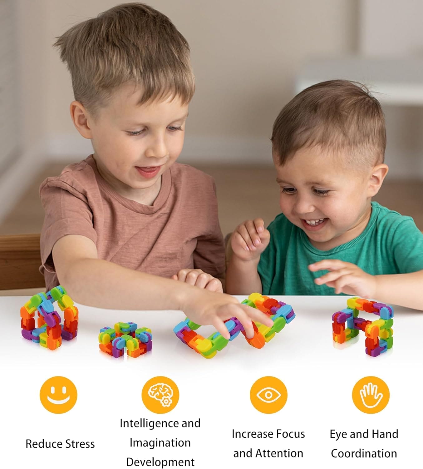 Ganowo Rainbow Fidget Toys Wacky Tracks Snap Click for Kids Students School Finger Sensory Snake Cube Toys Valentines Fidgets Class Gifts for Adults Children Stress Relief ADD ADHD Autism