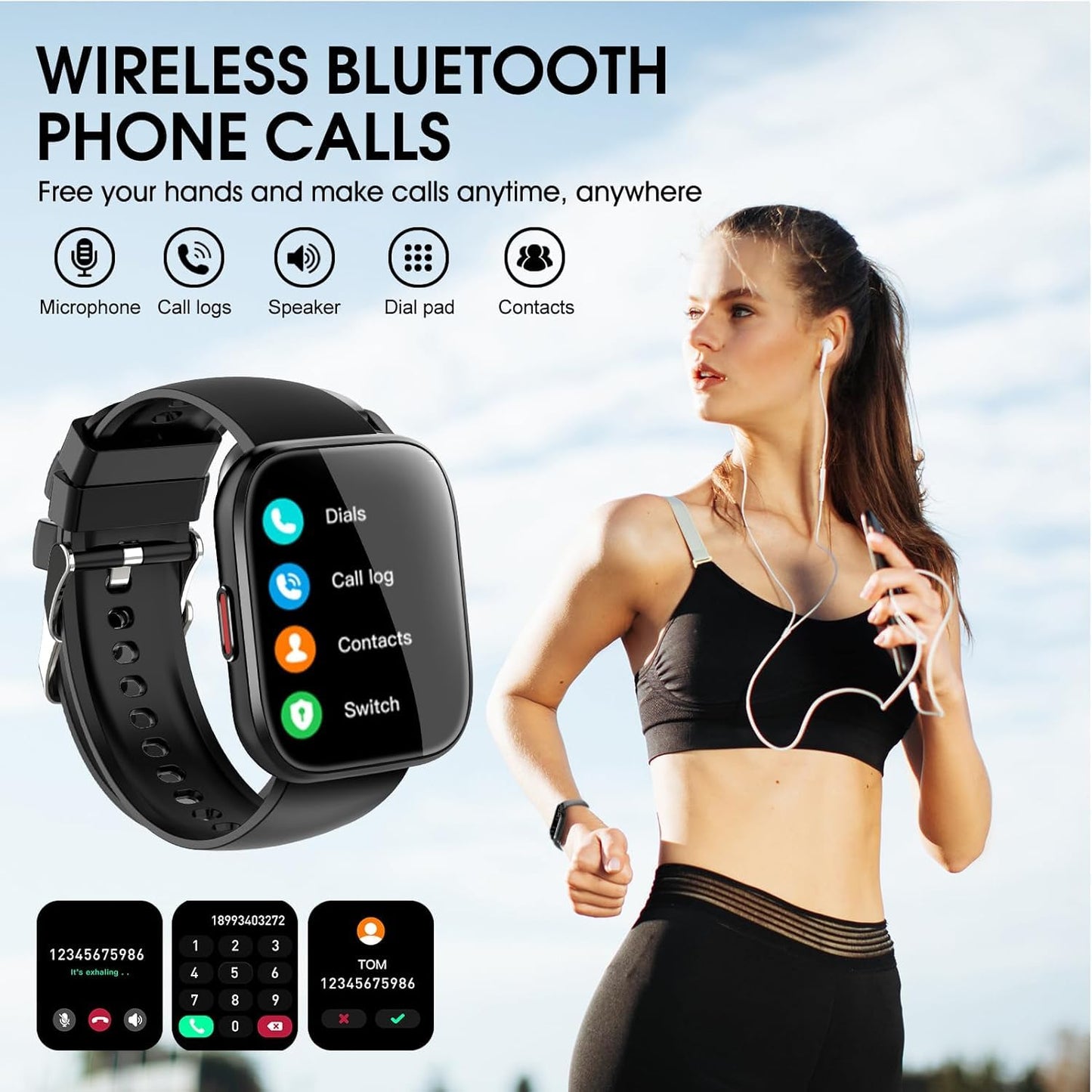 Smart Watch (Answer/Make Calls), Smart Watches for Men Women with 1.85 Touch Screen, Step Counter, IP68 Waterproof, 112 Sport Modes , Heart Rate/Sleep Monitor Fitness Watch for iOS Android, Black