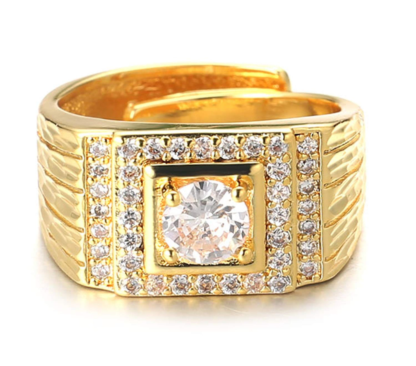 HALUKAKAH Gold Diamond Ring Iced Out,Men's 18k Real Gold Plated Ring Size Adjustable with Free Giftbox