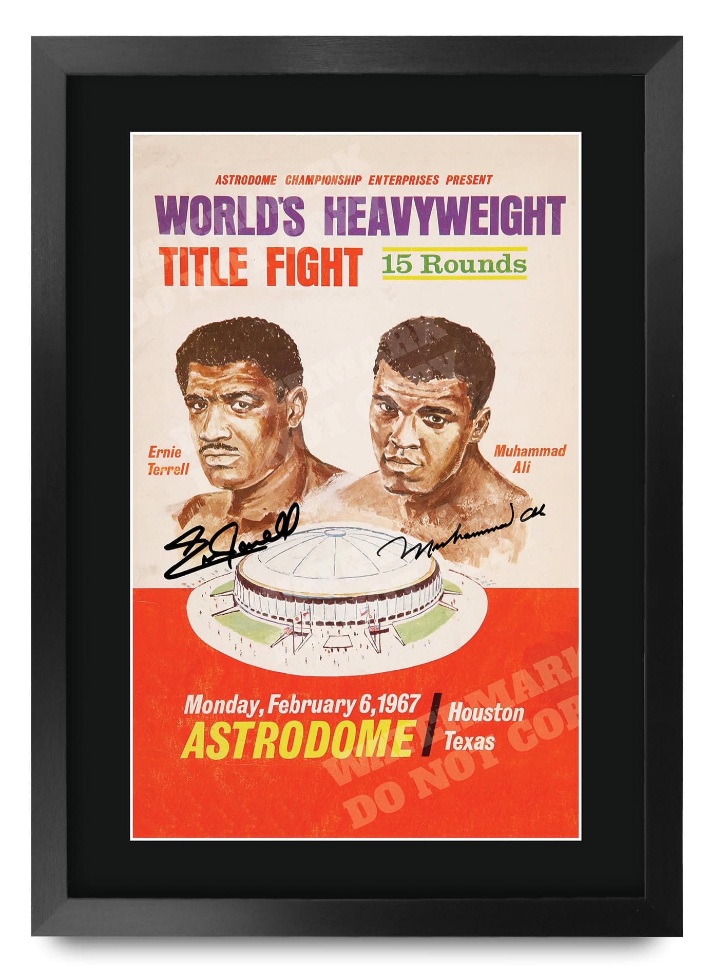 HWC Trading FR A3 Ernie Terrell v Muhammad Ali 1967 Bout Gifts Printed Signed Autograph Poster for Boxer Memorabilia Fans - A3 Framed