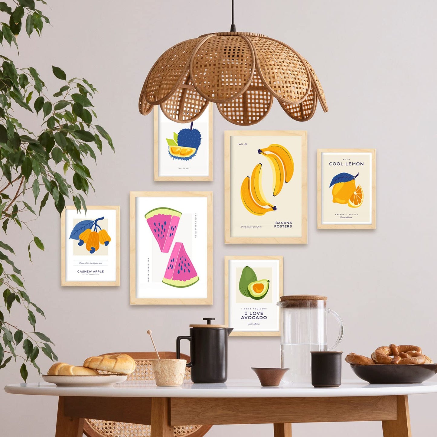 Nacnic Set of 6 Food and fruits Posters. Colourful Fruits. Nature and Botany Wall Art Prints in Vibrant Colours for Interior Design and Decoration. Sizes A3 & A4. Unframed.