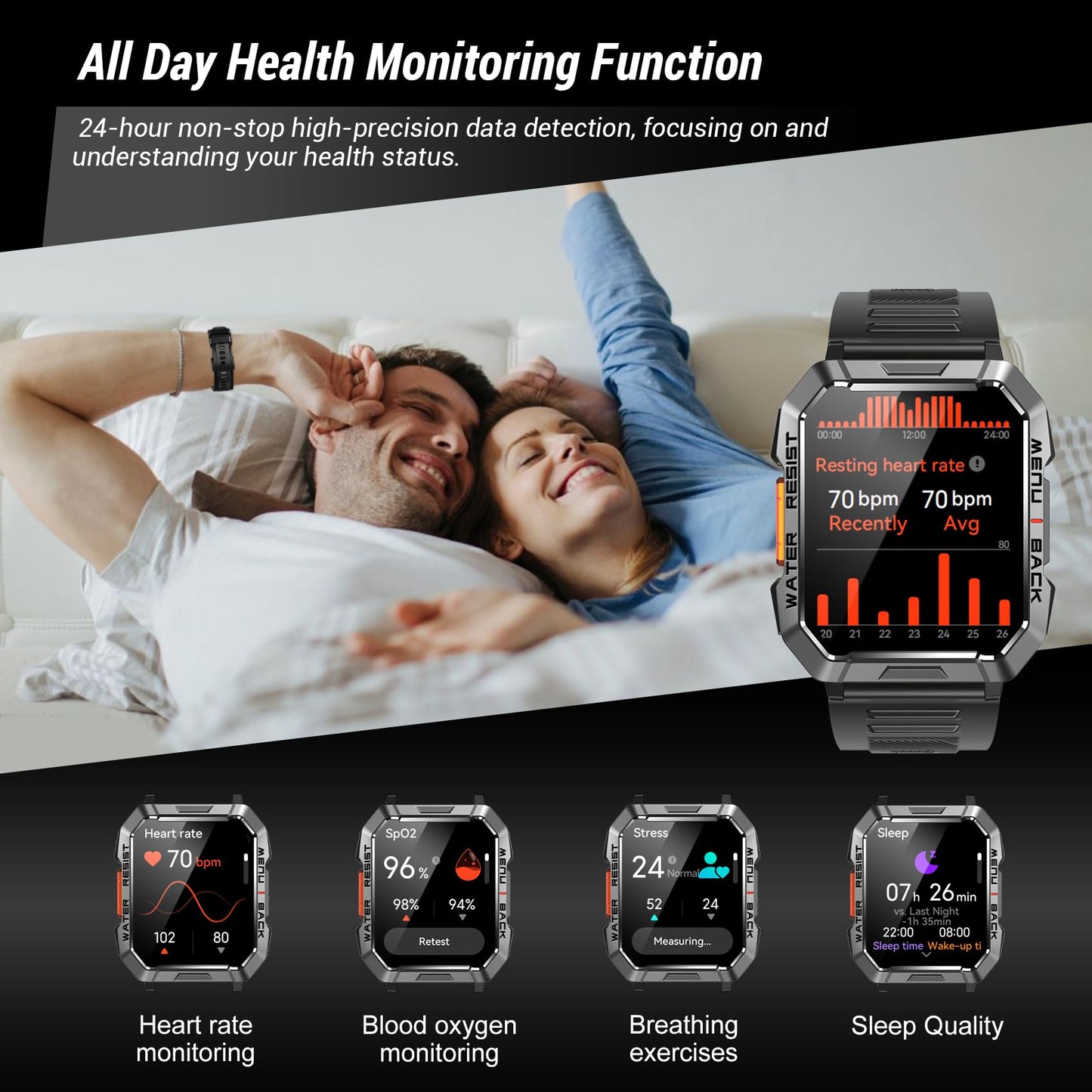 Military Smart Watch for Men(Answer/Make Call), 2.01"HD Outdoor Smartwatch with Compass/100 Days Battery/Flashlight/Heart Rate/SpO2/Sleep Monitor,110+ Sports Fitness Tracker Waterproof for Android IOS