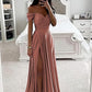 PAVERJER Dusty Rose Bridesmaid Dresses with Slit Off Shoulder Ruched Satin Evening Formal Dresses Size 8