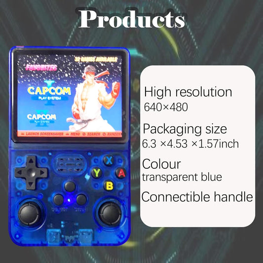 R36S 64GB Handheld Retro Gaming Console, Built-in over 20000+ Classic Games, Linux System with 3.5" HD MIPI IPS Screen,3500mAh Portable Gaming & Entertainment Device (Blue, 128GB)