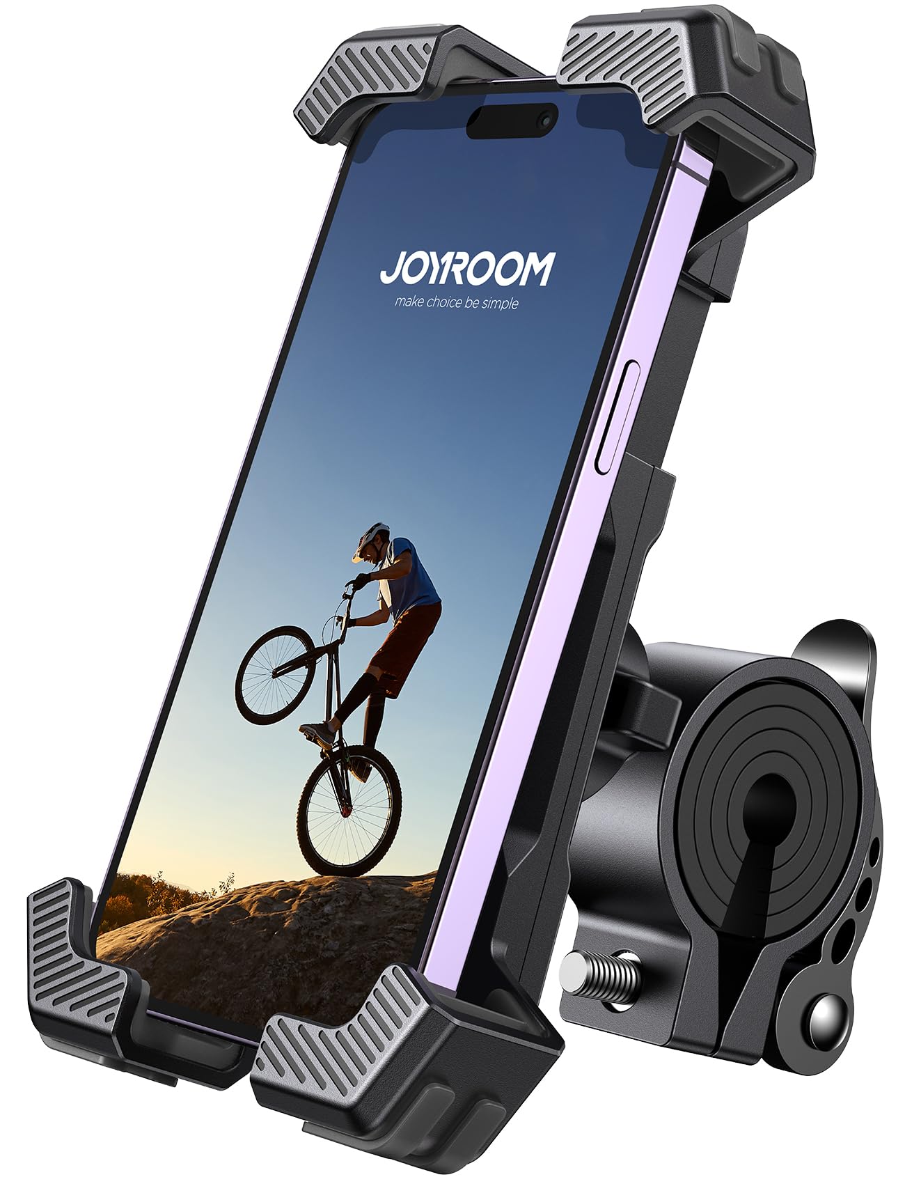 JOYROOM Bike Phone Mount, [1S Locks Phones] Motorcycle Phone Mount with Quick Lock, and Anti-Slip Handlebar Clamp for Bicycle Scooter ATV/UTV, Fit for iPhone 15/14/13/12 Pro Max and All Phones