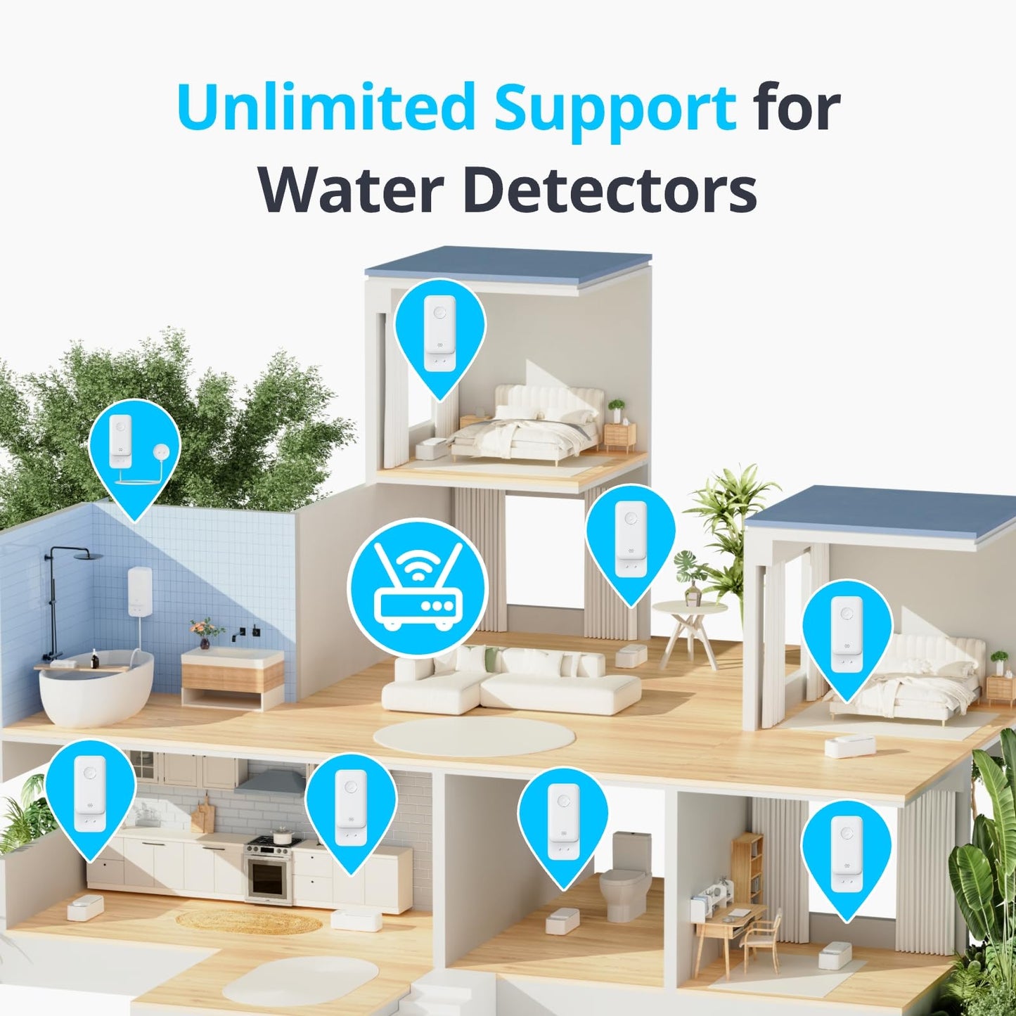 SwitchBot WiFi Water Sensor, No Hub Required (Support 2.4G), Smart Water Leak Detector 100dB Adjustable Alerts & App Alerts, IP67 Waterproof, Wireless Detector for Kitchen, Bathroom, Basement