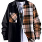 OYOANGLE Men's Colorblock Plaid Print Button Down Long Sleeve Pocket Collared Shirts Top Black and Orange M