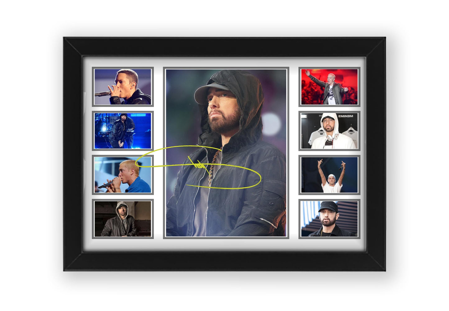 Eminem Autograph Poster Print - Limited Edition Collage Of The Music Legend - Signed Collector Merchandise For Fans And Rap Music Lovers (Unframed, A4 (30x20cm))