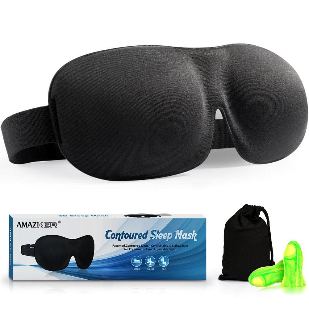 AMAZKER 3D Sleep Mask Contoured & Comfortable Eye Masks and Ear Plugs with Large Eye Cavities Sleeping Masks for Men & Women