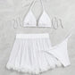 OYOANGLE Women's 3 Pieces Swimsuit Halter Triangle Bikini Swimsuit with Mesh Beach Skirt Cover Up White XL