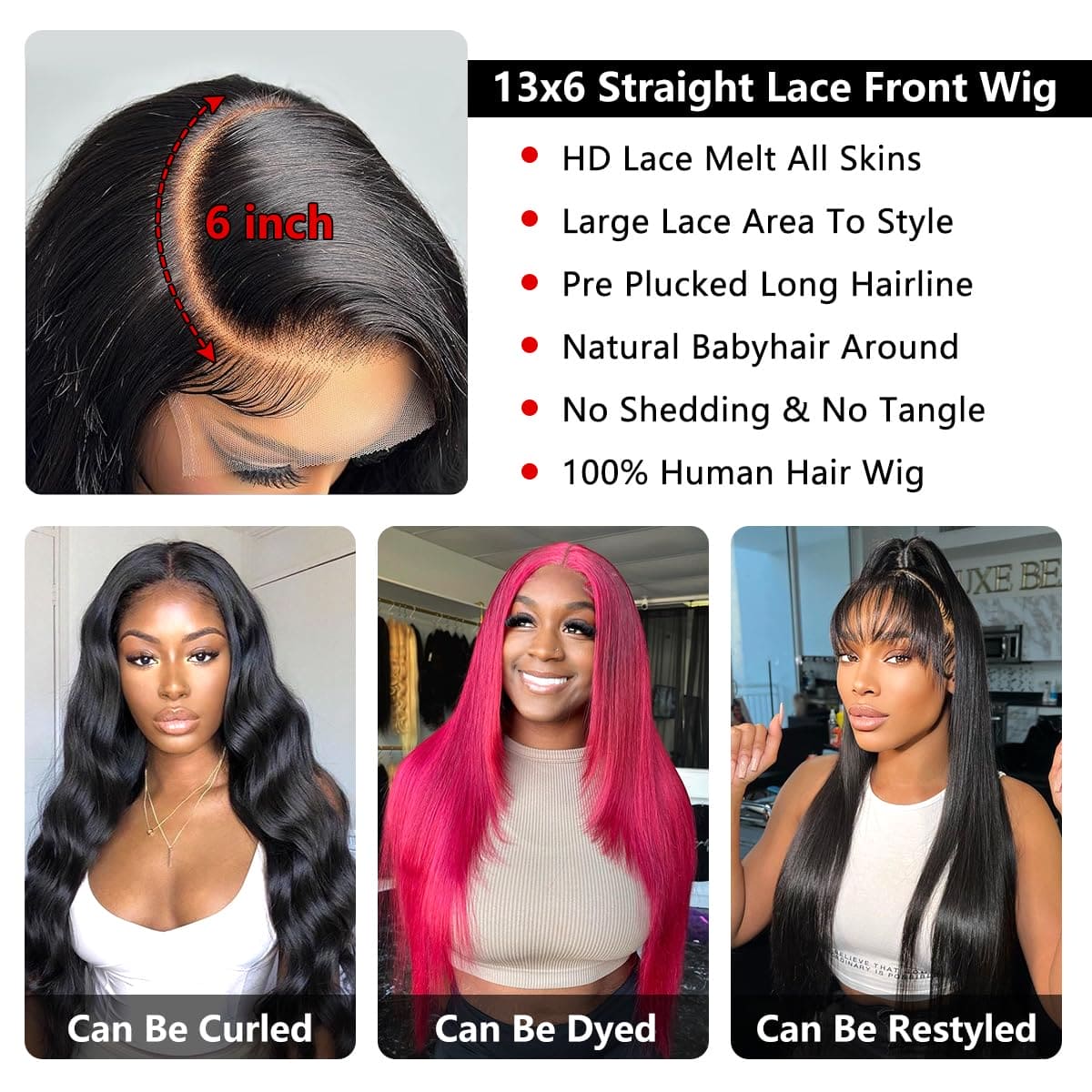 Beluck Straight Human Hair Wig For Black Women, 13X6 HD Lace Front Wigs Human Hair 180 Density, Glueless Wig Human Hair Pre Plucked With Baby Hair, Brazilian Real Human Hair Lace Frontal Wig 16 Inch