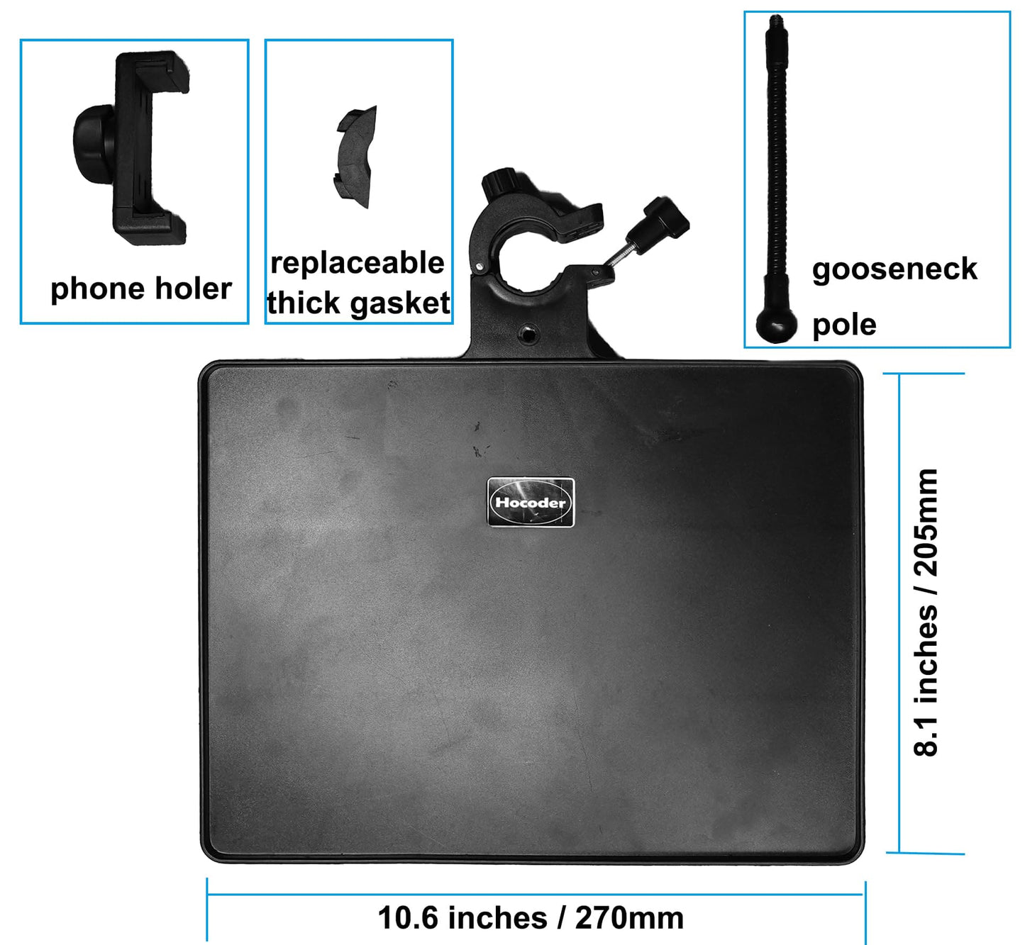 Hocoder Utility Microphone Stand Tray with Phone Holder Adjustable Mic Stand Tray Clamp-on Music Sheet Stand for Recording, Live Streaming, Karaoke