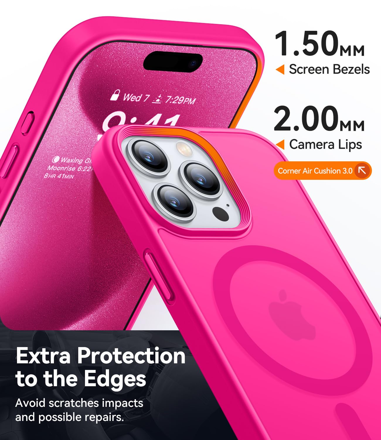 CANSHN Magnetic Designed for iPhone 15 Pro Case [Compatible with Magsafe] [Translucent Matte] Slim Thin Shockproof Protective Bumper Cover Phone Case for iPhone 15 Pro 6.1 Inch - Hot Pink