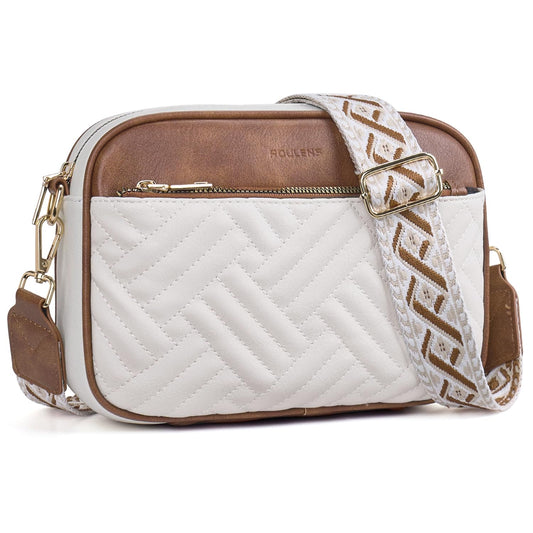 Roulens Small Quilted Crossbody Bags for Women Vegan PU Leather Shoulder Handbags Women's Purses with Wide Strap