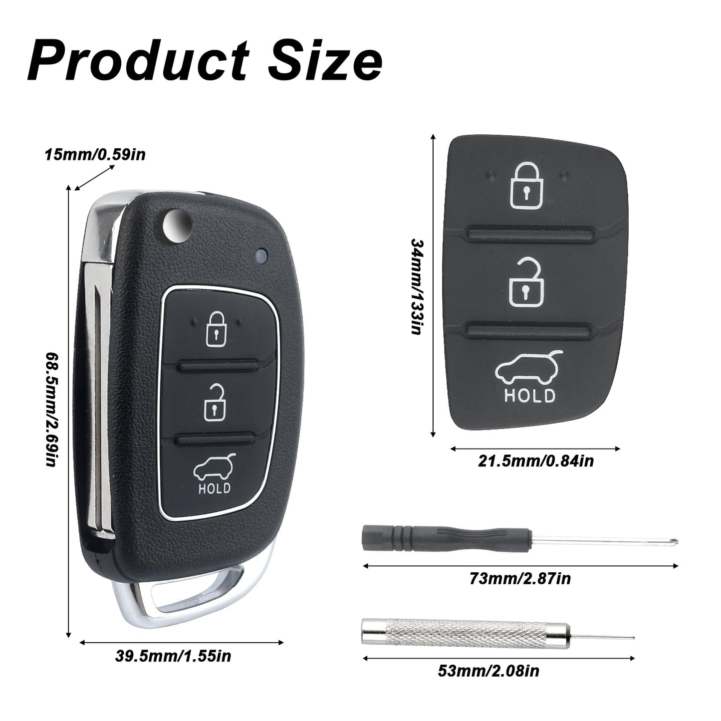 Car Key Fob Case, 3 Buttons Key Fob Cover Replacement Compatible with Hyundai i20 i40 i10 i30 ix30 ix20 ix35 ix45 ix55 Elantra Santa Fe Tucson, Remote Control Car Key Cover Shell Accessories