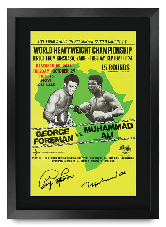 HWC Trading FR A3 George Foreman vs Muhammad Ali Rumble in the Jungle Gifts Printed Signed Autograph Poster for Boxer Memorabilia Fans - A3 Framed