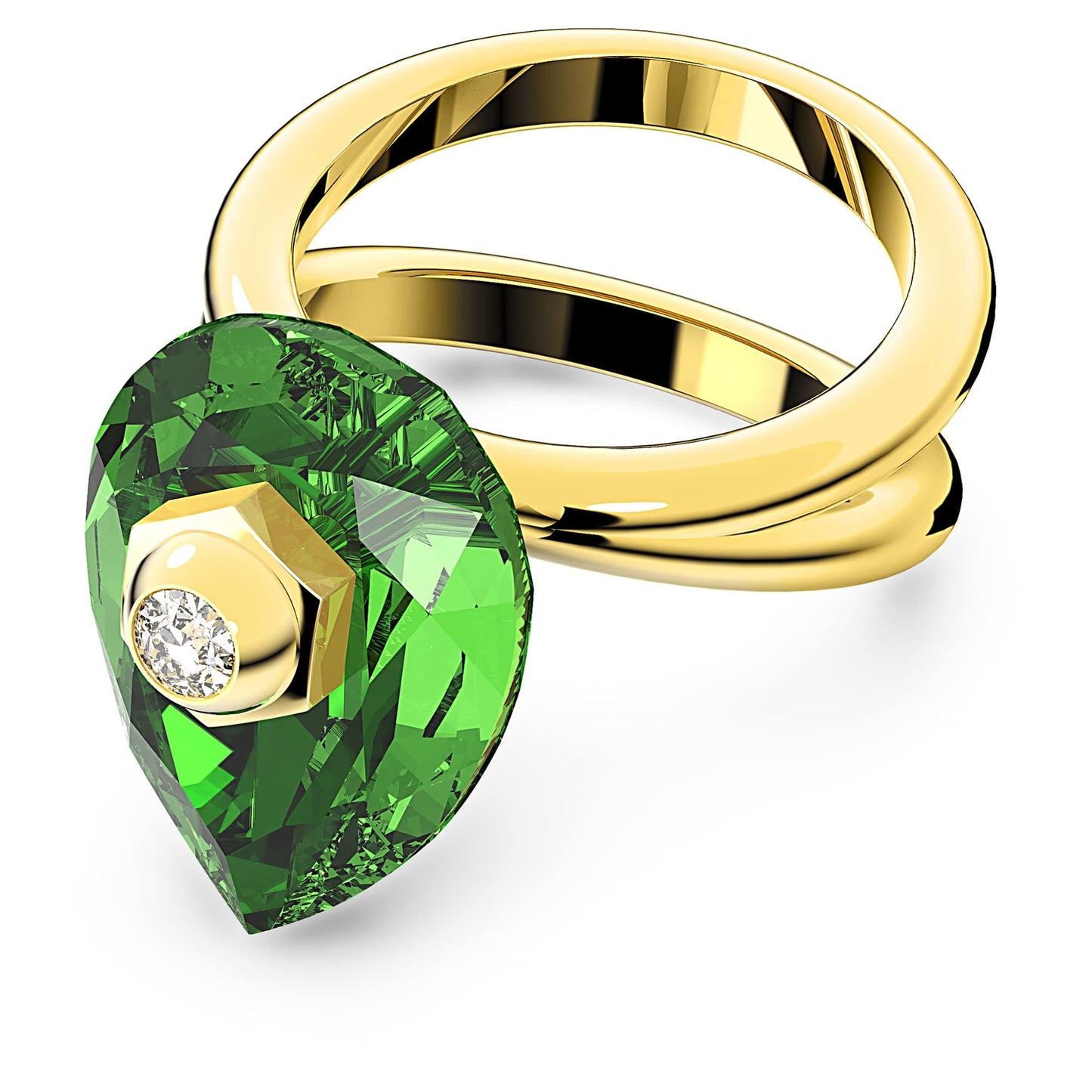 Swarovski Numina Ring Green Pear Drop Crystal with Zirconia, Gold Tone Plated from the Numina Collection, Size 55