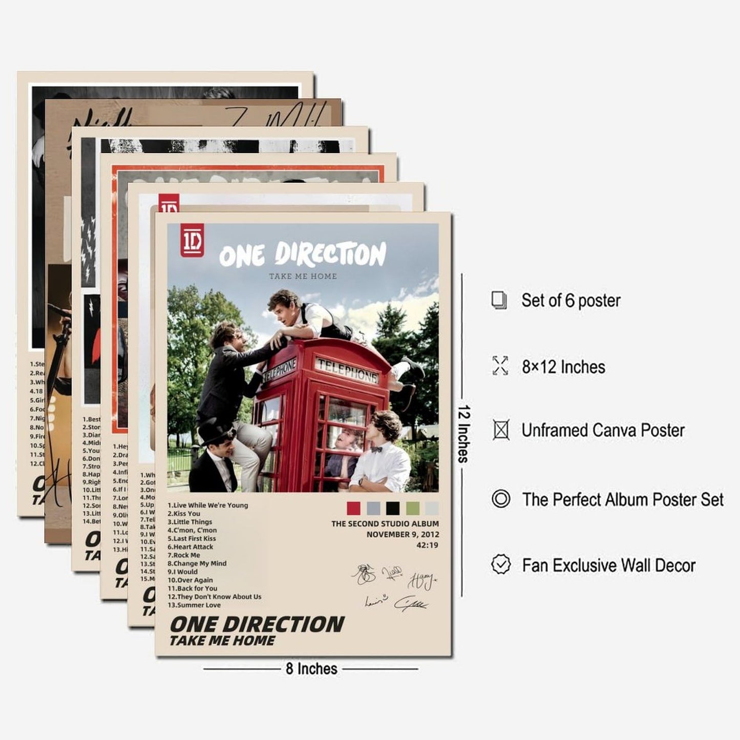 LJXOSKMK One Direction Poster (Set of 6) Album Cover Posters Music Canvas Posters For Bedroom Aesthetic Wall Art Posters & Prints Unframed 08x12inch(20x30cm) Style