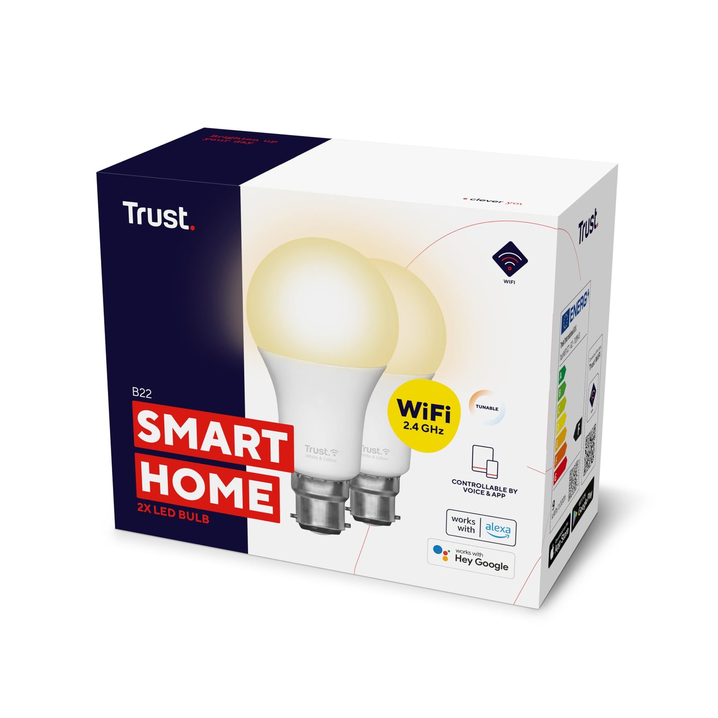 Trust WiFi B22 Smart Bulb, Dimmable LED Bulb, Works with Alexa and Google Home, No Hub Required, 2.4GHz WiFi Bulb, Warm to Cool White Smart Light Bulb, White Ambience [Amazon Exclusive] - 2 Pack