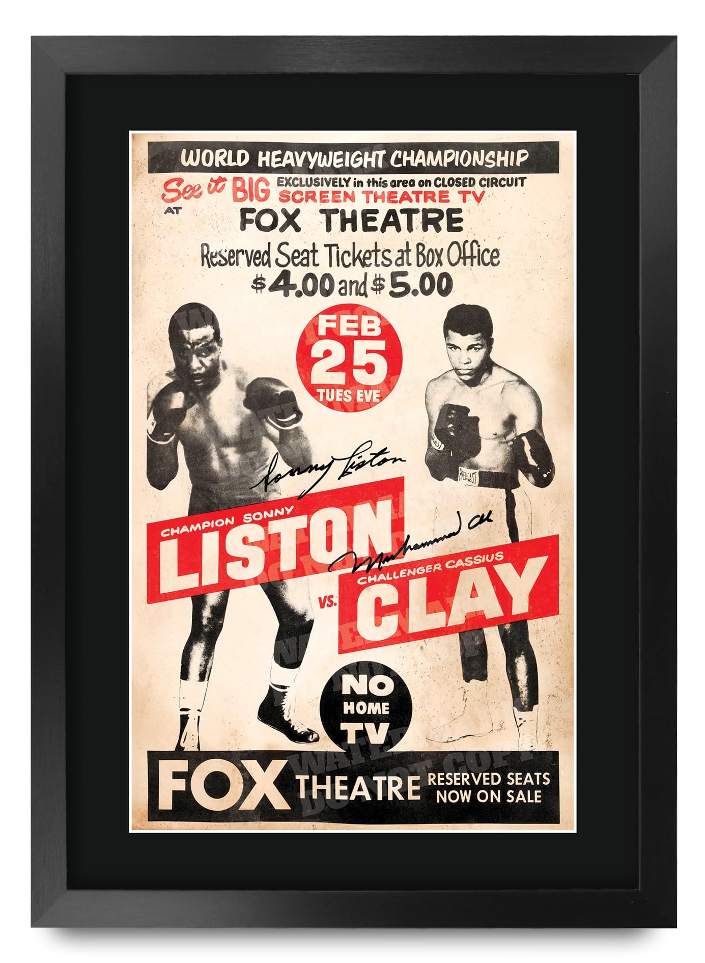 HWC Trading FR A3 Sonny Liston v Muhammad Ali 1964 Bout Gifts Printed Signed Autograph Poster for Boxer Memorabilia Fans - A3 Framed