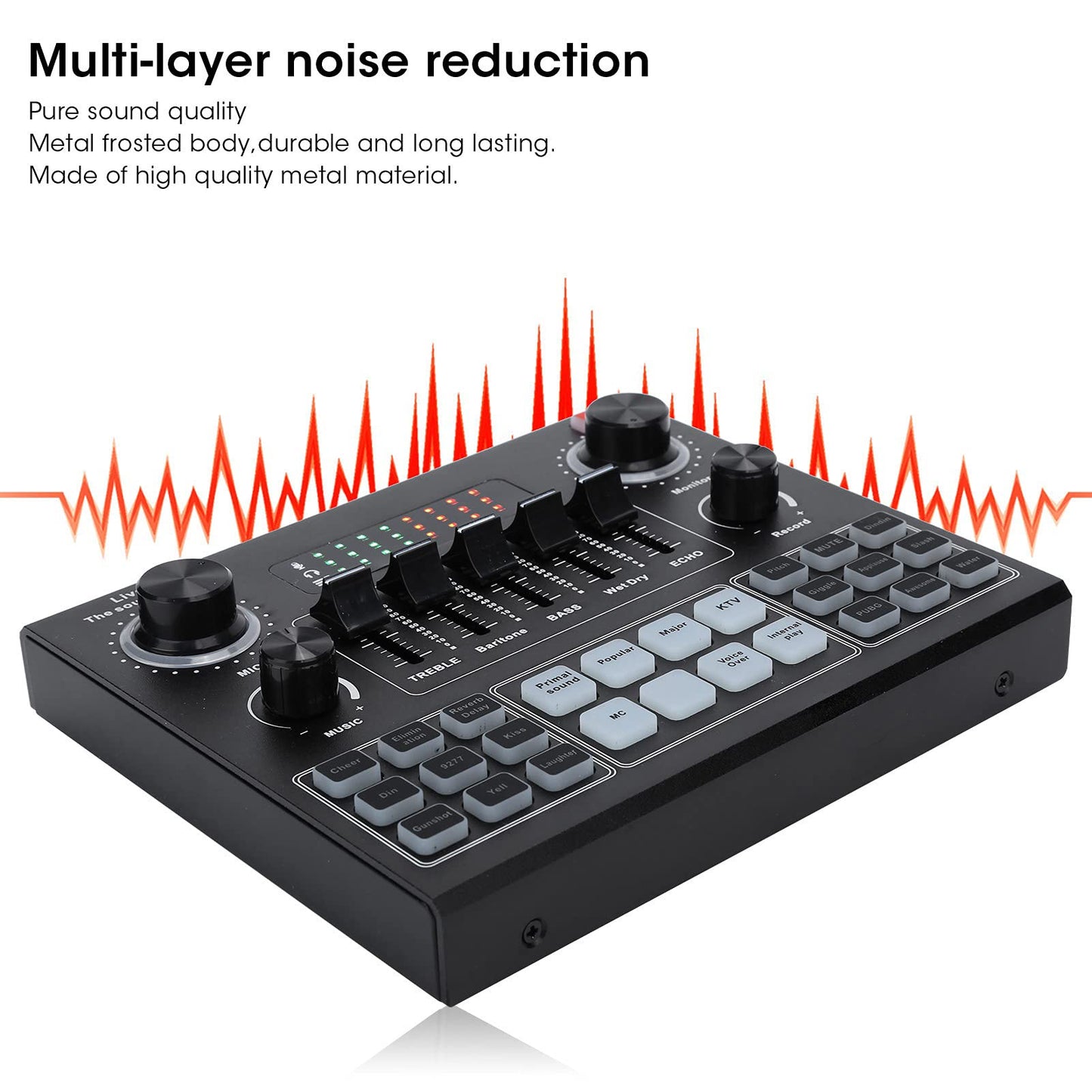 V9 Live Sound Card, 16 Sound Effects Voice Changer Smart Noise Reduction Stereo Audio Mixer for Computer Game, Mobile Phone, Live Broadcast