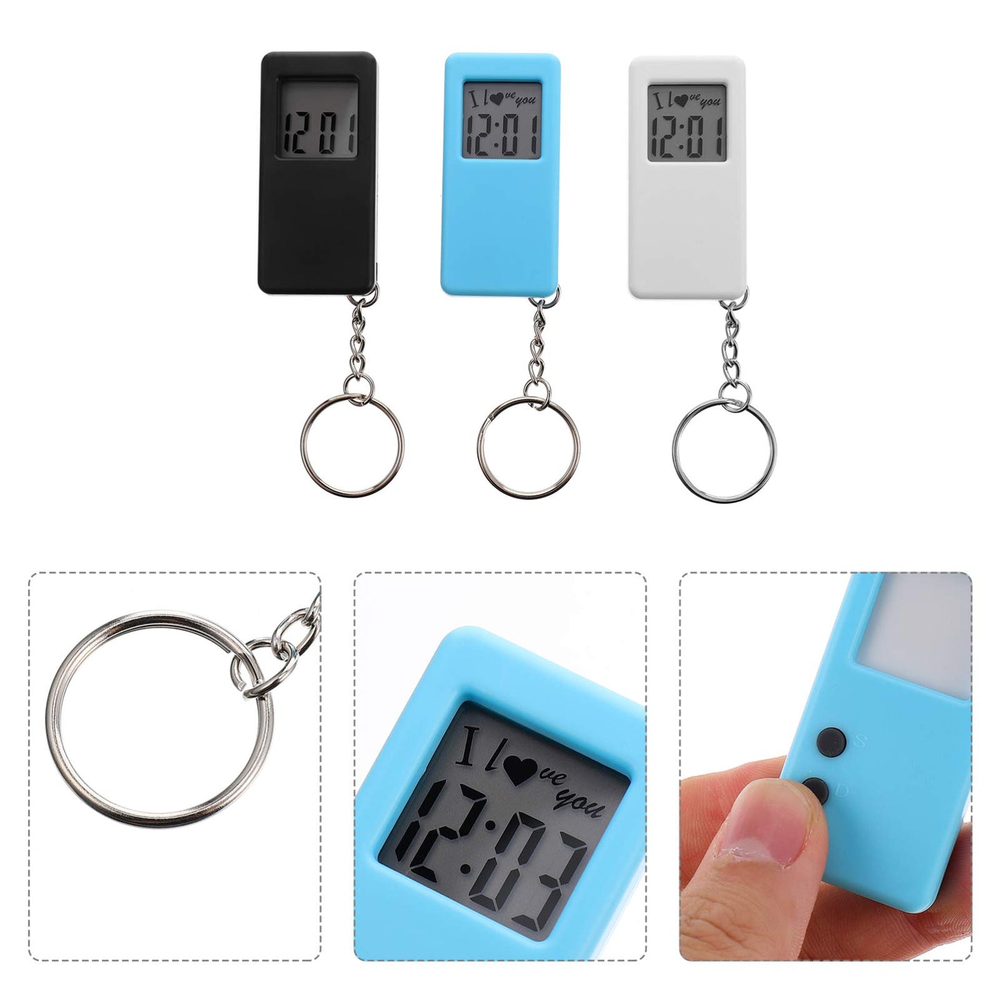 Hemobllo Keychain Pocket Watch Small Key Ring Digital Watch Small Electronic Watch Portable Keychain Watch (3 Pieces, Random Color)