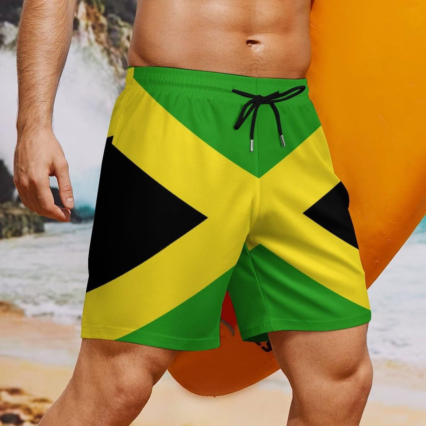 Heucapc Men's Board Shorts Jamaican Flag Quick Dry Swimming Trunks Jamaican Style Swim Trunks Summer Beach Shorts XL