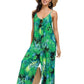 BUENOS NINOS Women's V Neck Floral Maxi Dress Boho Printed Adjustable Spaghetti Strap Ethnic Beach Long Dress with Pockets 3XL Jungle Green Jumpsuit