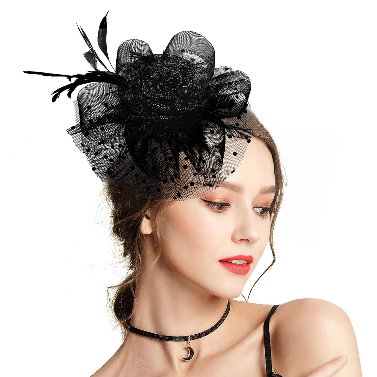 Takmor Fascinators for Women, Fascinator Wedding Hats for Women Ladies Girls Ascot Hats Race Hats Fascinator Clip Headband Mesh Feather for Tea Party Wedding Church Cocktail Royal Ascot Funeral