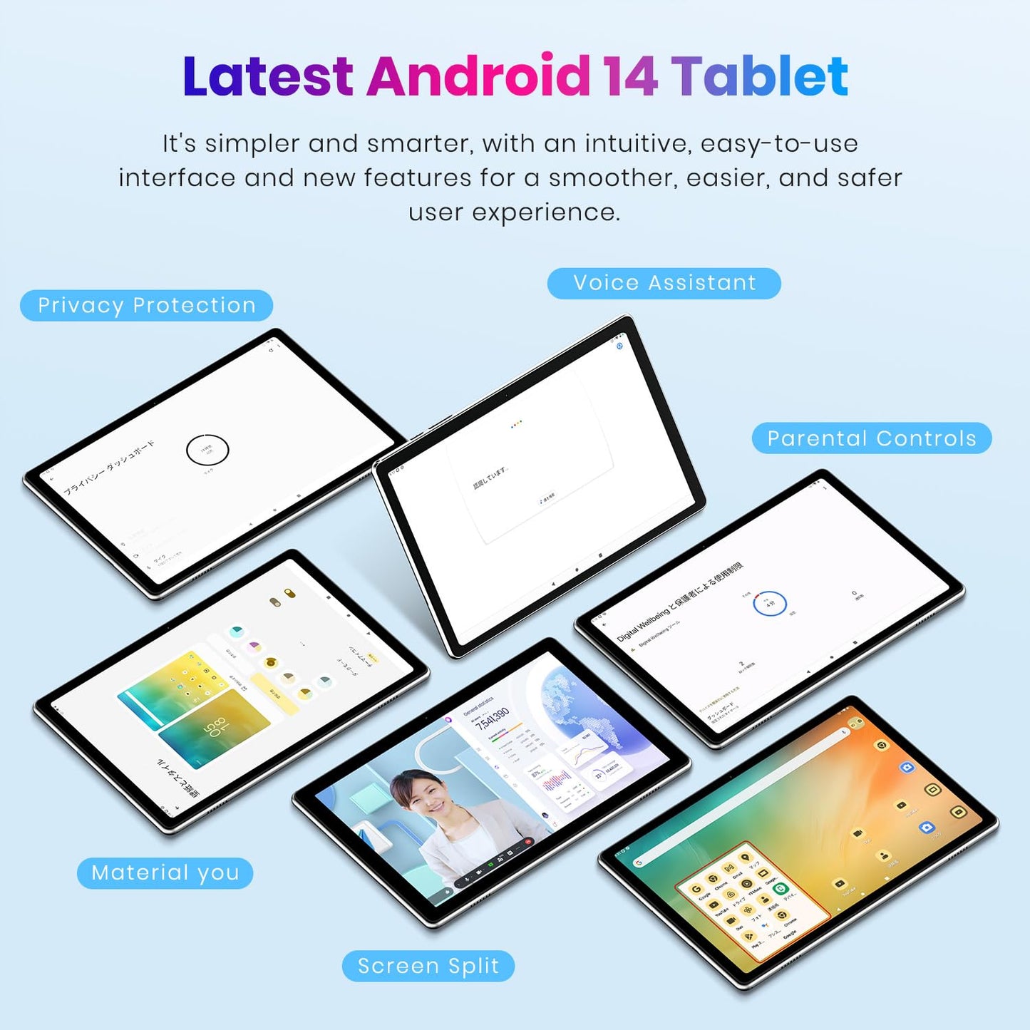 2024 Newest Tablet 10'' Android 14 Tablets Octa-Core Processor, 8GB+64GB 1TB Expand, 6000mAh Battery, 2.4G+5G Wi-Fi 6, 2MP+8MP Dual Camera, Bluetooth, 1280 * 800 FHD IPS Touch Screen (Gray)