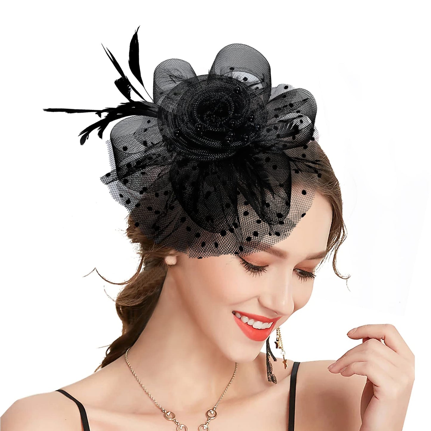 Takmor Fascinators for Women, Fascinator Wedding Hats for Women Ladies Girls Ascot Hats Race Hats Fascinator Clip Headband Mesh Feather for Tea Party Wedding Church Cocktail Royal Ascot Funeral