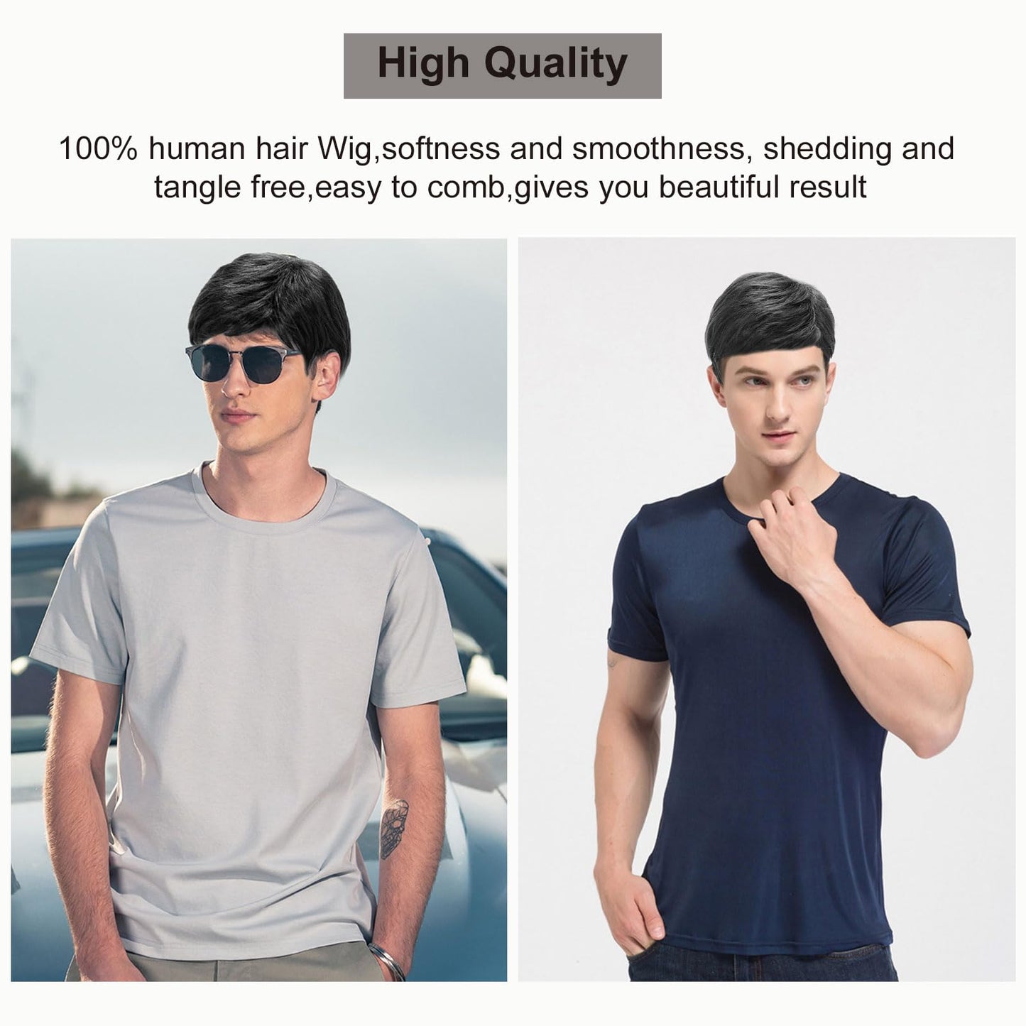 EUPSIIU Short Black Mens Wig Costume Wigs for Men Synthetic Mens Wigs for Daily Use Costume Wigs Straight Wig for Men Fancy Dress Cosplay Halloween Handsome Men's Daily Costume (Black)