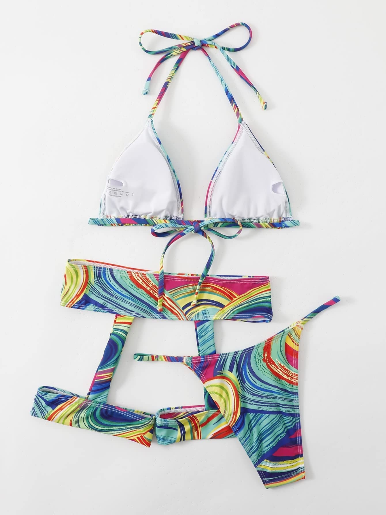 OYOANGLE Women's 3 Pieces Swimsuit Set All Over Print Halter Bikini Swimwear with Garter Multicolor S