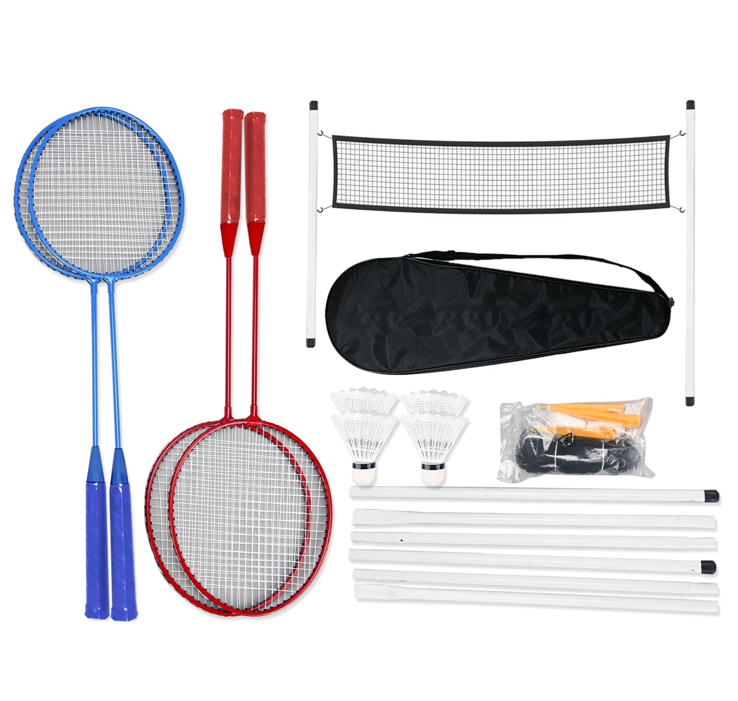 FK Sports 4 Player Badminton Rackets set, Garden Beach Outdoor Kids Adults Family Game, With Net Shuttlecocks Carry bag