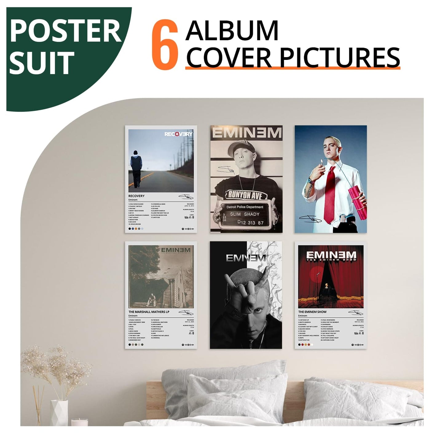 6 PCS E*minem Music Album Cover Posters Set, Wall Art Decor, Song Pictures, Bedroom Decoration, Living Room Decoration, Home Office, 12 x 8 inches (30 x 20 cm)