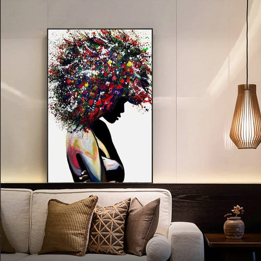 Black Woman Wall Art African American Canvas Art Poster, Fashion Black Skin Girl Colorful Head Wall Prints, Modern African Girl Graffiti Pictures for Bedroom Living Room Wall Decor Unframed