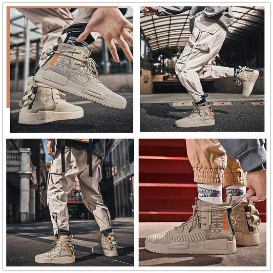 XIDISO Men’s High Top Fashion Sneaker Casual Slip on Walking Shoes for Men Beige