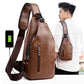 Clearance Leather Sling Crossbody Bag for Men Women Shoulder Chest Bags with USB Charging Port Outdoor Travel Hiking Daypacks 1 Dollar Items Tiktok Trend Items