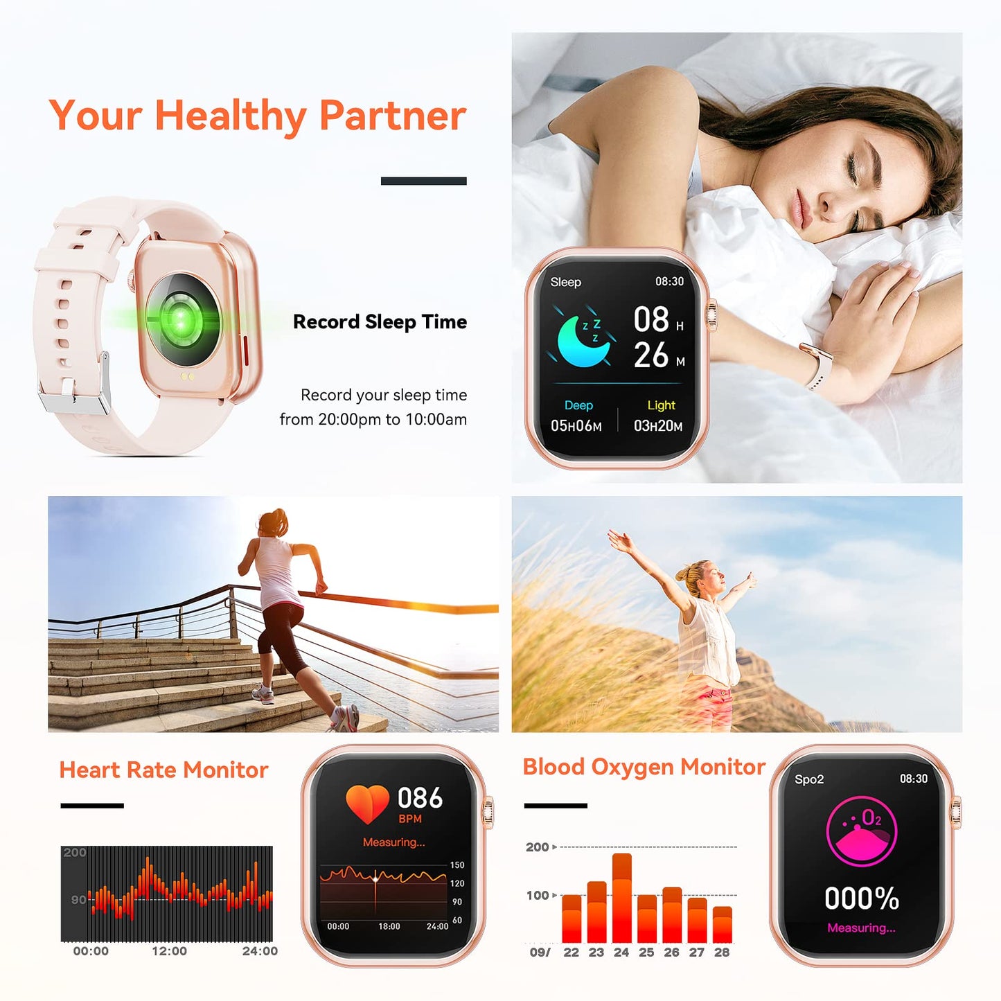 Hwagol Smart Watch (Answer/Make Calls), 1.85" Fitness Tracker, Smartwatch Heart Rate/Sleep Monitor/Pedometer/Calories, 140+ Sports Modes, Waterproof Women's Men's Fitness Watch for Android iOS