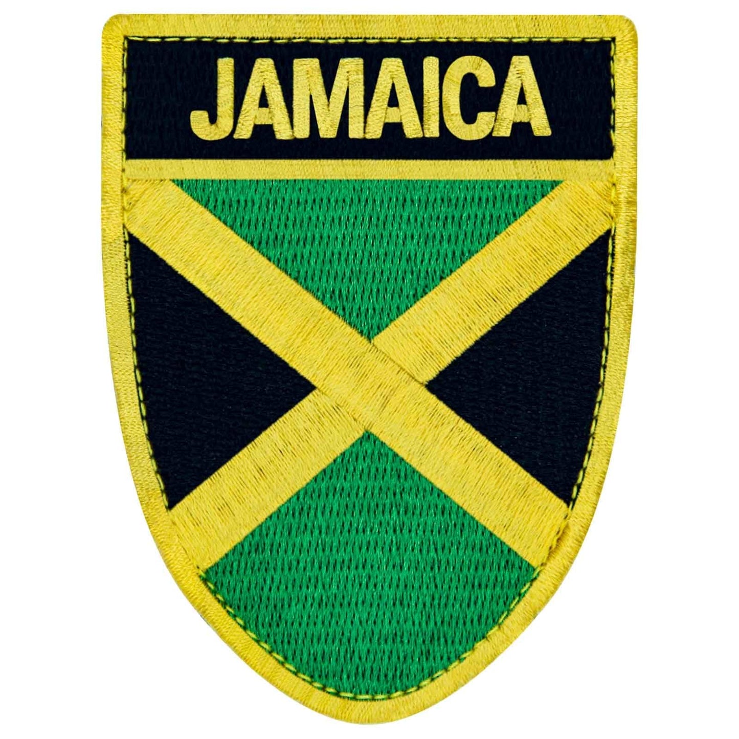 Jamaica Shield Flag Embroidered Emblem Rasta Jamaican Rastafarian Badge Applique Fastener Hook and Loop National Patc