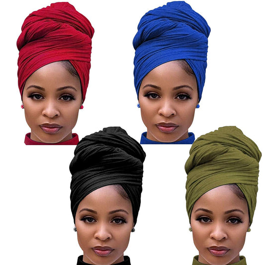 Head Wraps for Black Women Stretch Jersey Turban Head Wrap Knit Headwraps Extra Long Hair Scarf African Hair Wraps for Women