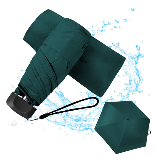 Vicloon Mini Travel Umbrella, Pocket Umbrella Foldable Compact with Flat Handle, 6-Rib Light-Weight Waterproof Sturdy and Portable Umbrella, Rain and Sun Umbrella, UPF>50+ Protection (Dark Green)